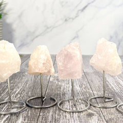 Mini Rose Quartz on Silver Metal Base - Rose Quartz Décor