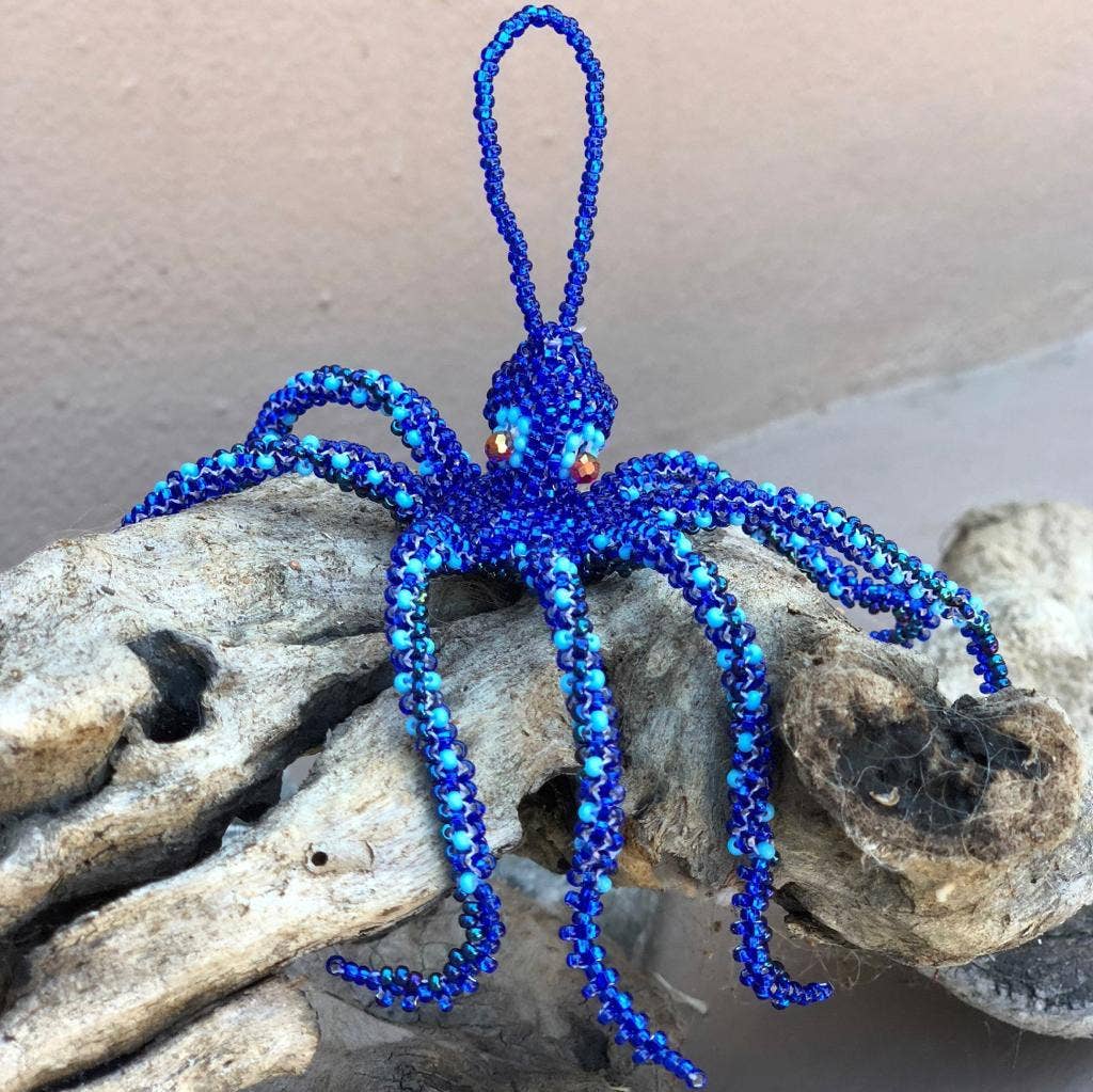 Beaded Octopus Figurine Seed Bead Hanging Ornament