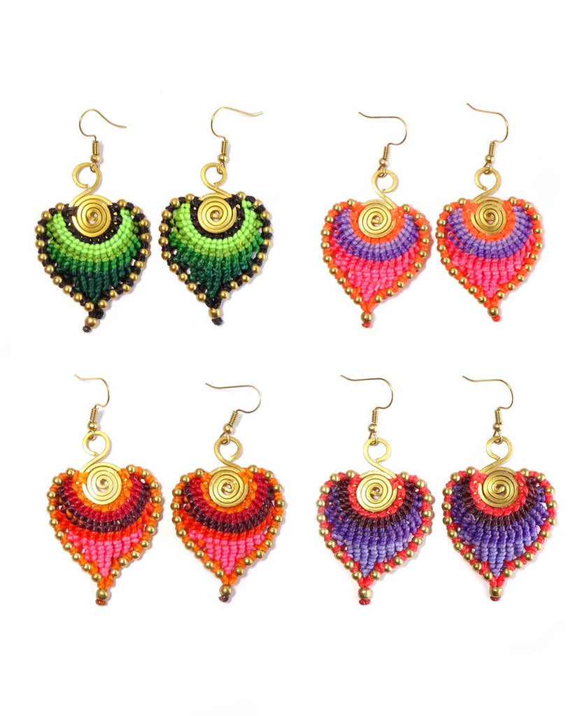 Macrame Leaf Earrings: Purple