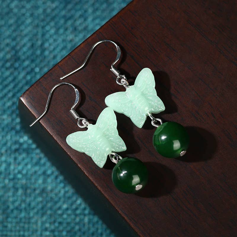 Green Jade Butterfly Earrings
