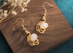 Golden Peacock Over Jade Earrings