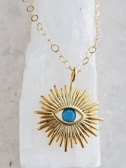 Gold Sunburst Evil Eye Necklace
