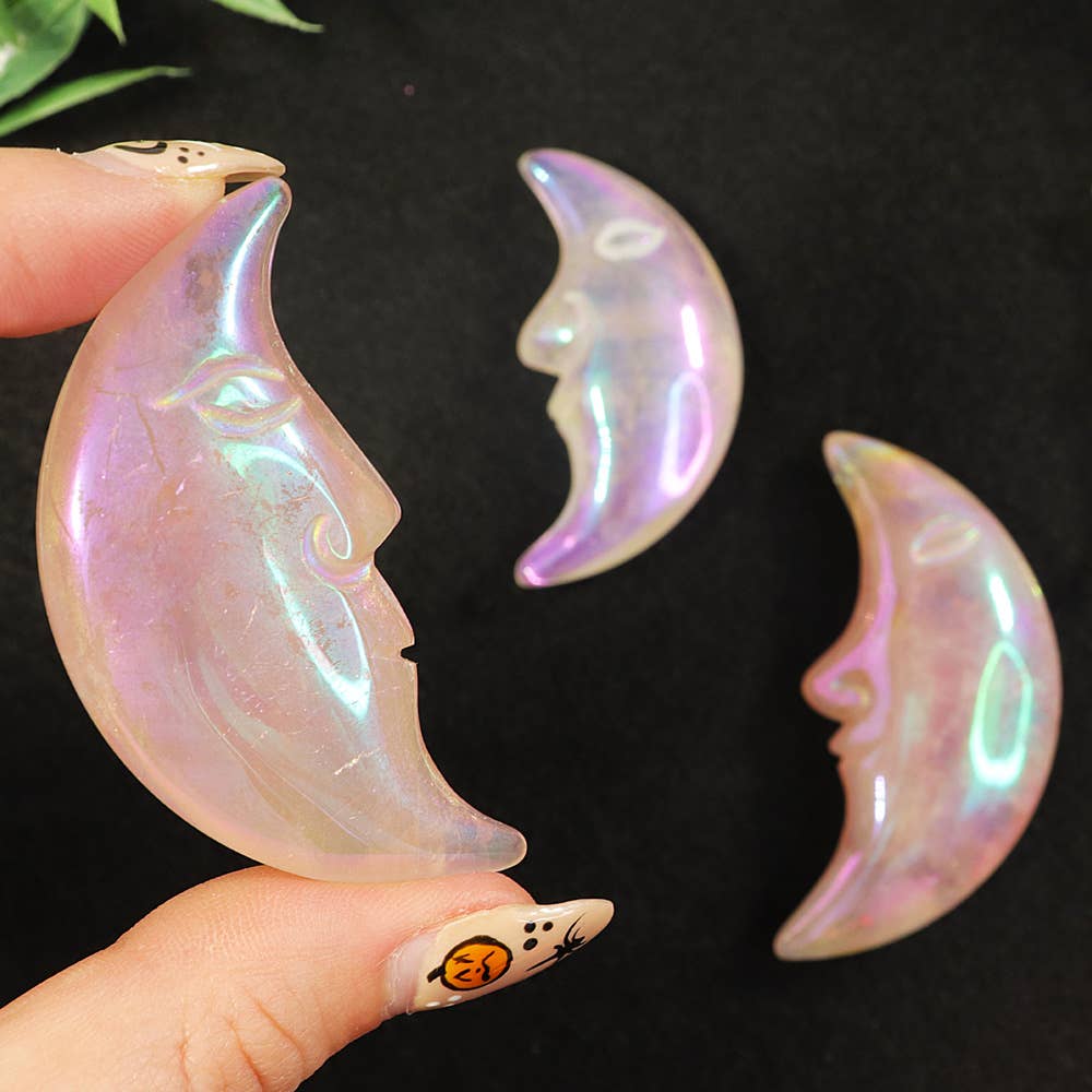 Angel Aura Rose Quartz Moon Face - Angel Aura Rose Quartz