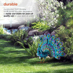 Alpine Corporation Embossed Metal Tail Open Peacock Décor