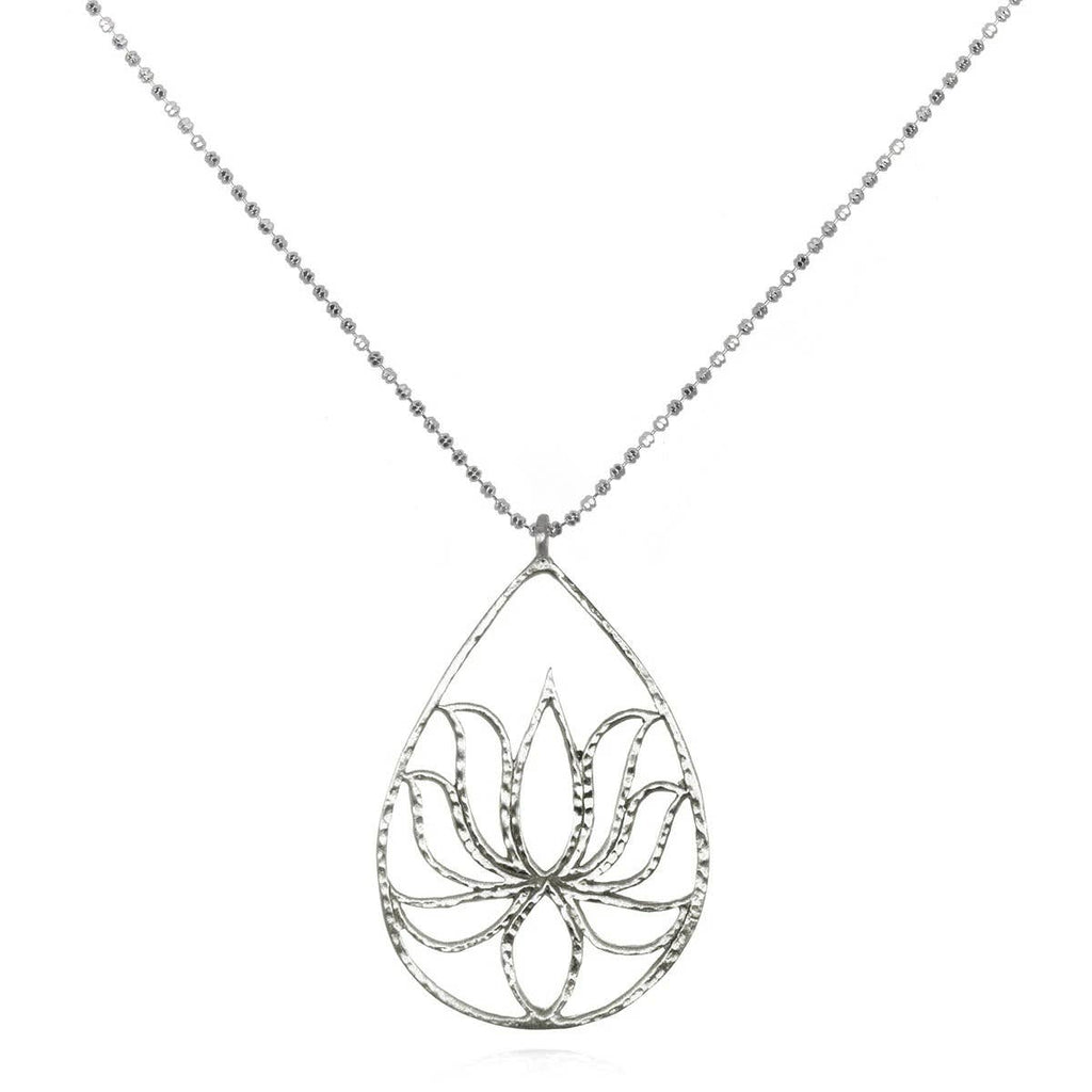 Silver Lotus Teardrop Necklace
