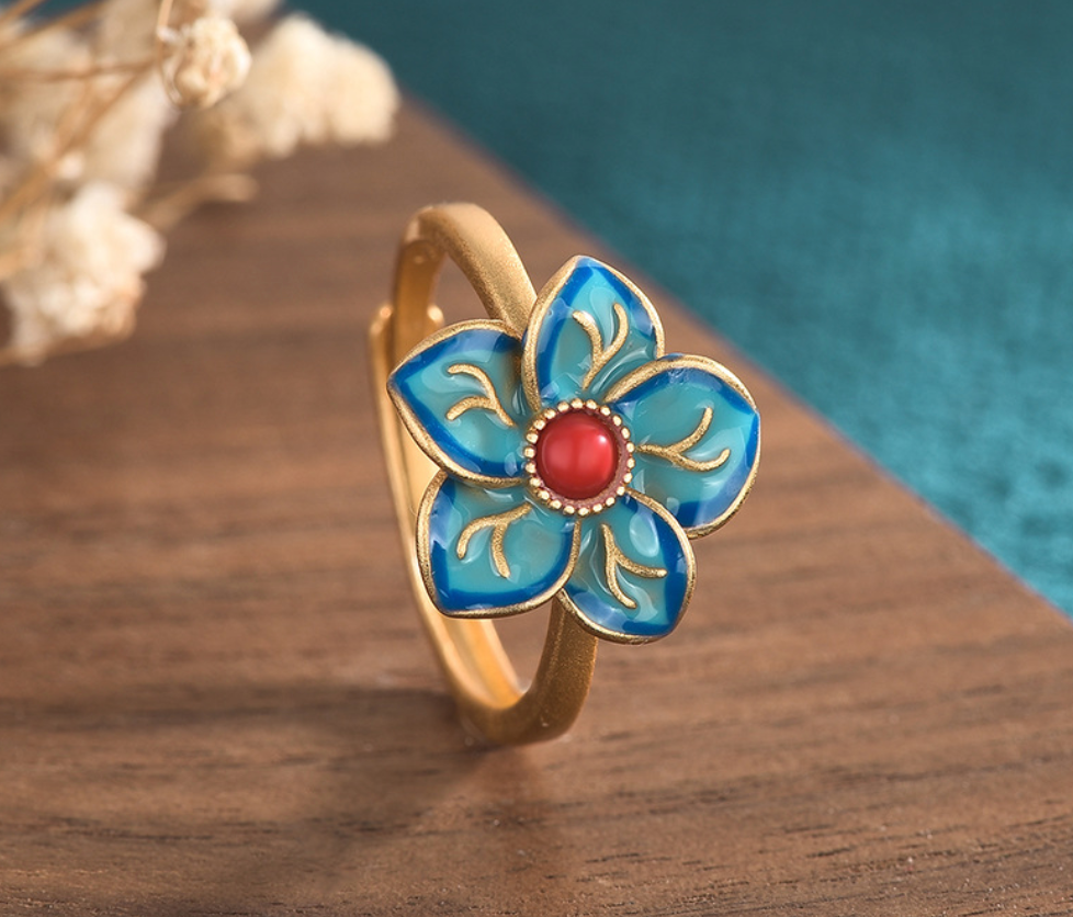 Enamel Flower Open Ring
