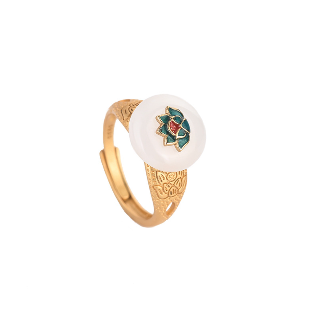 Green Lotus Jade Open Ring