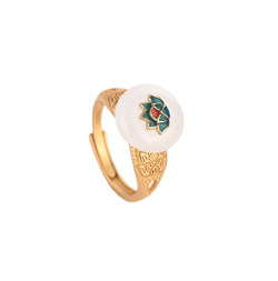Green Lotus Jade Open Ring