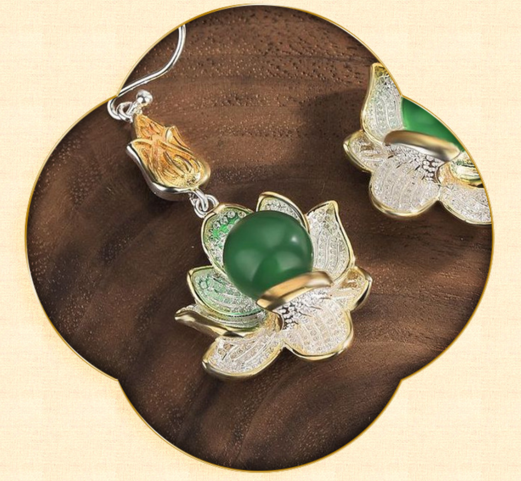 Silver and Jade Lotus Earrings