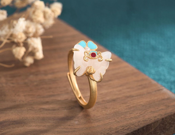Butterfly Kiss Jade Open Ring