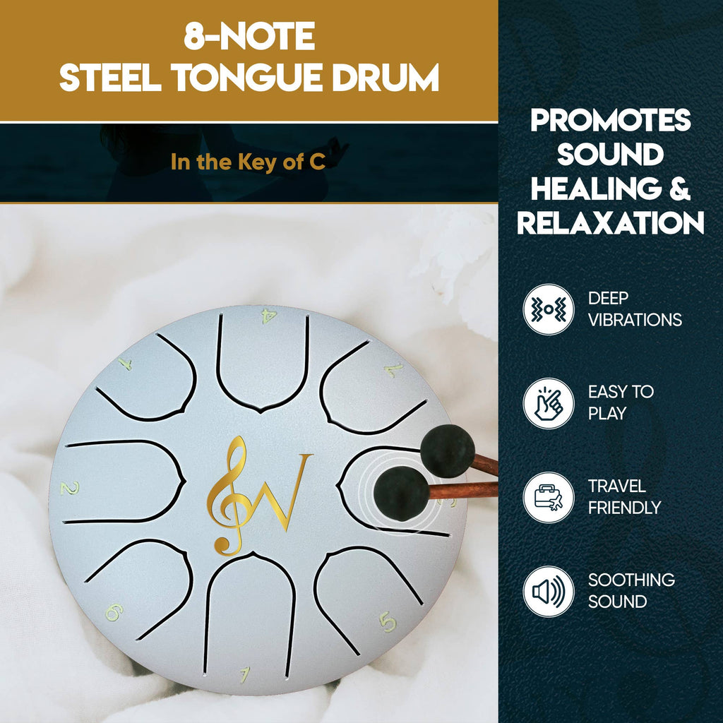 Steel Tongue Rain Drum 6-Inch 8-Notes: White