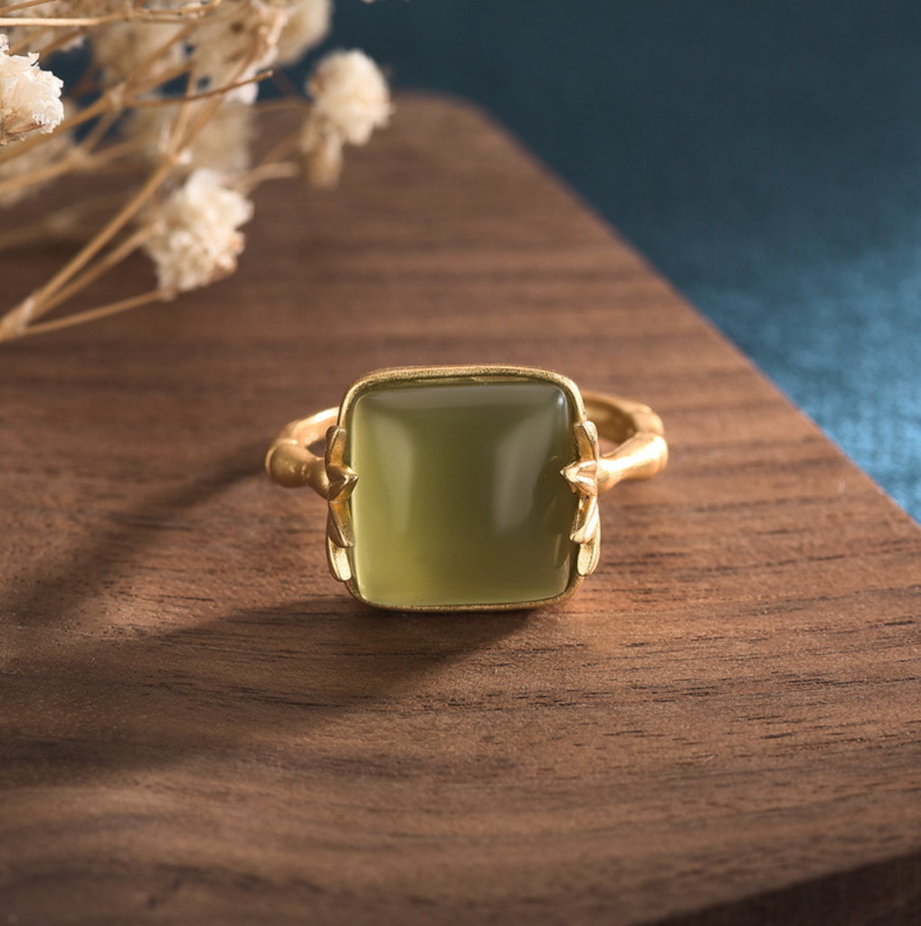 Golden Bambbo Over Jade Open Ring