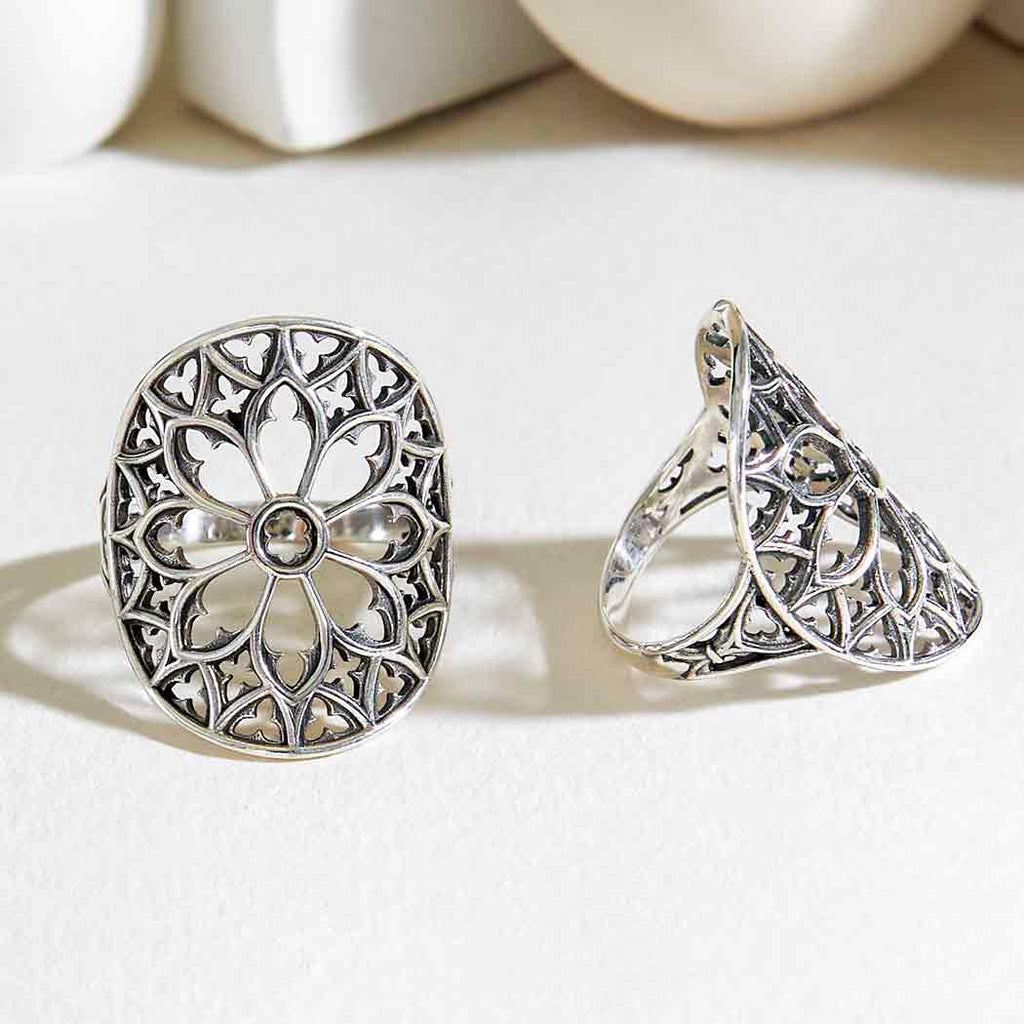 Sterling Silver Cathedral Rose Window Ring: 5
