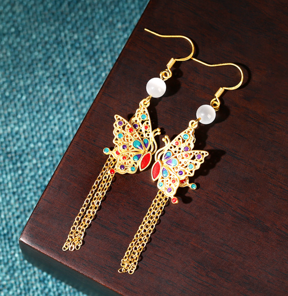 Golden Dancing Butterflies Earrings