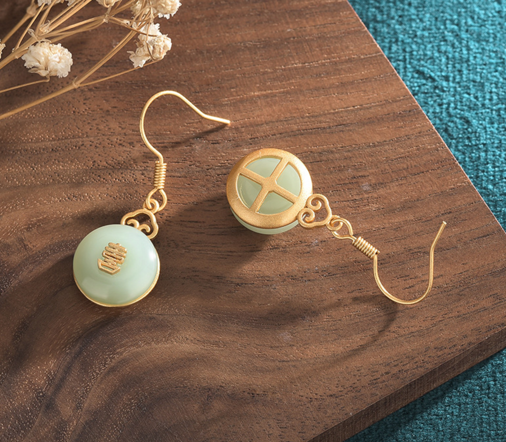 Handmade Double Happiness Jade Earrings