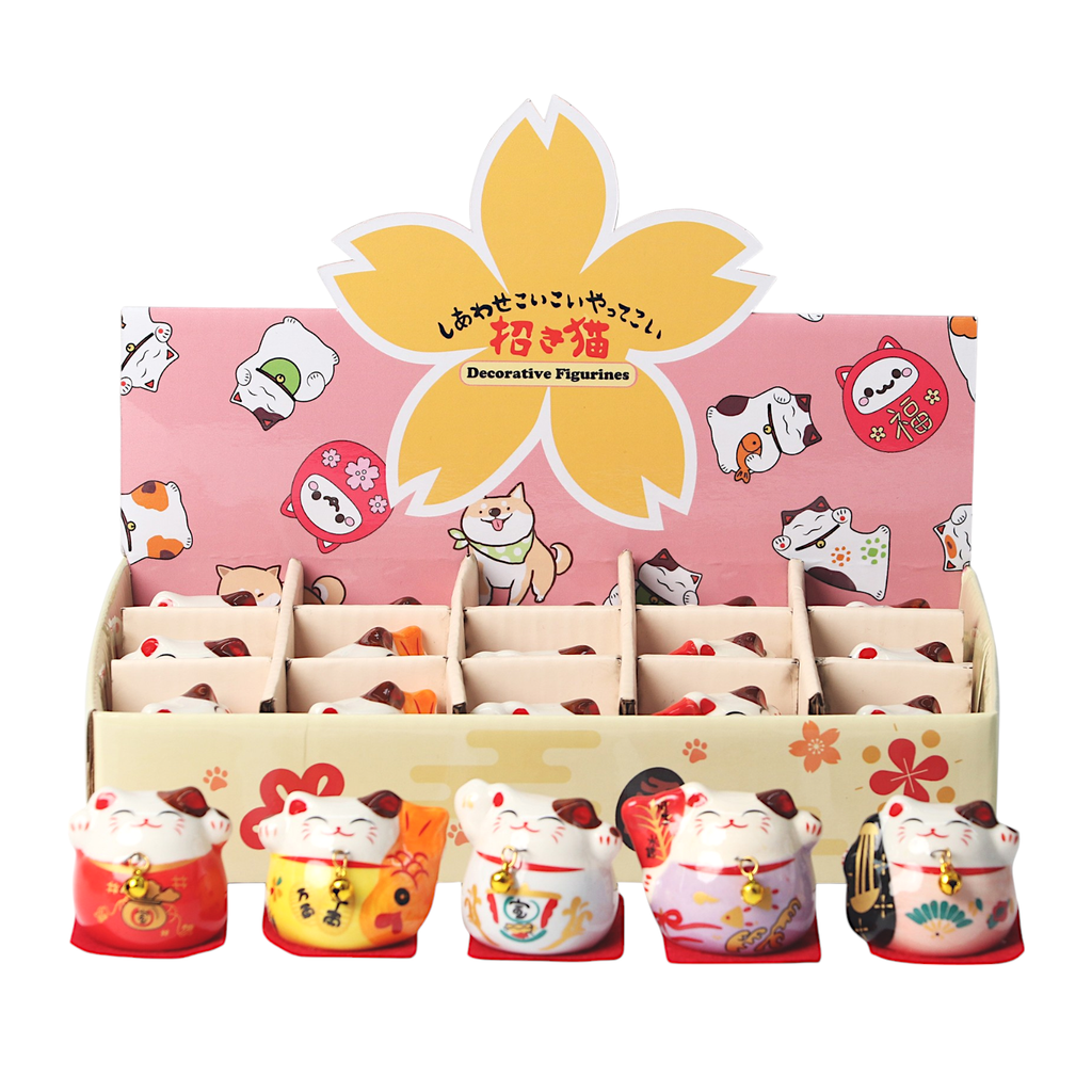 15 Piece Assortment Maneki Neko Lucky Cat Figurines 2.5 Inch (1/18)