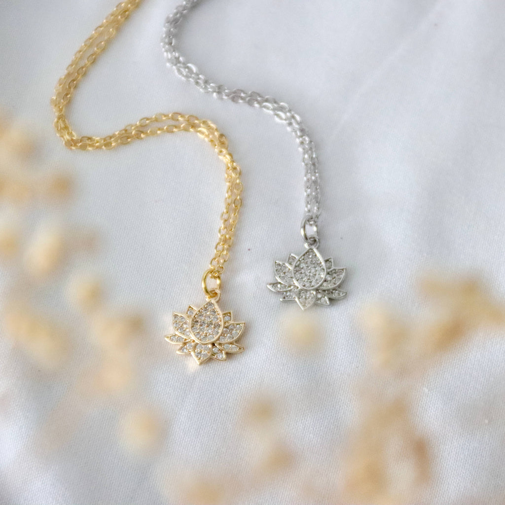 CZ Lotus Necklace: Gold