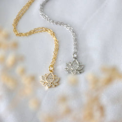 CZ Lotus Necklace: Gold