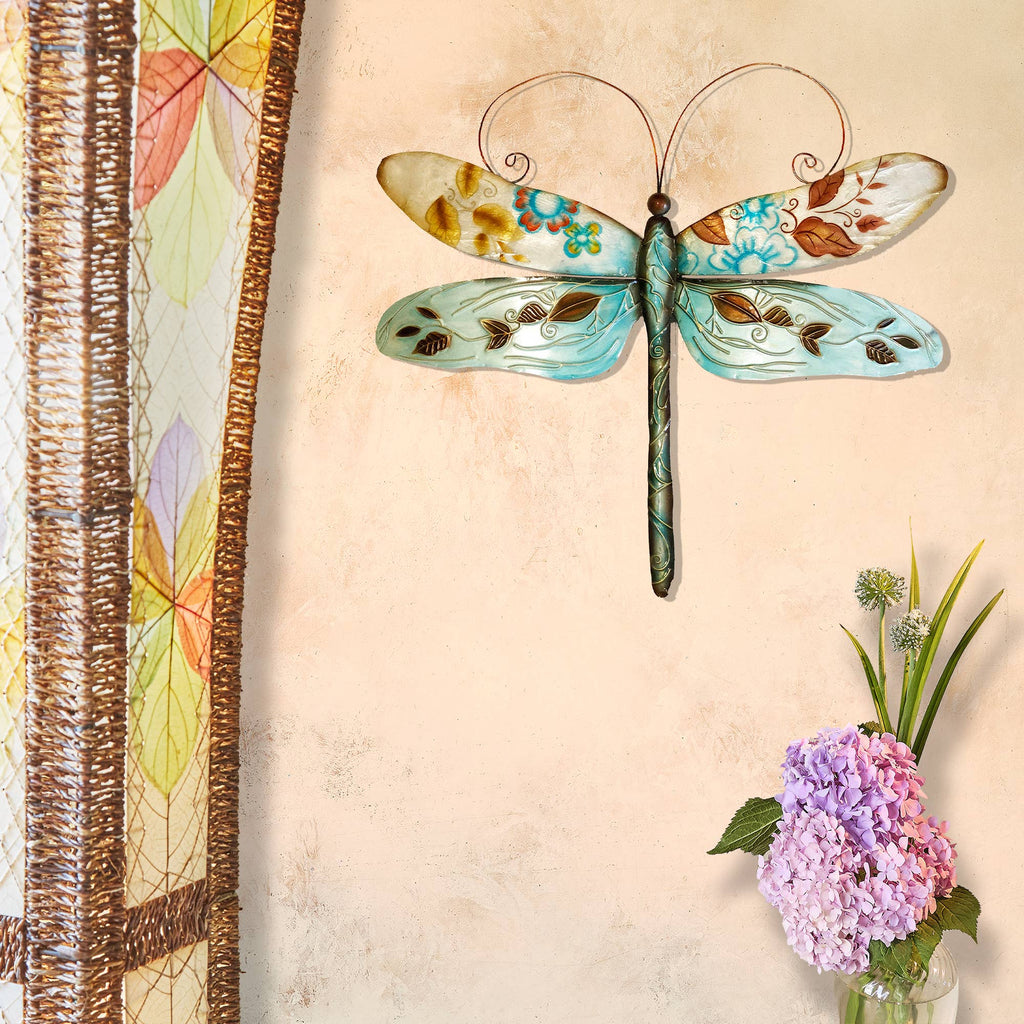 Dragonfly Wall Decor Blue And Pearl, w/ Capiz, Outdoor Safe