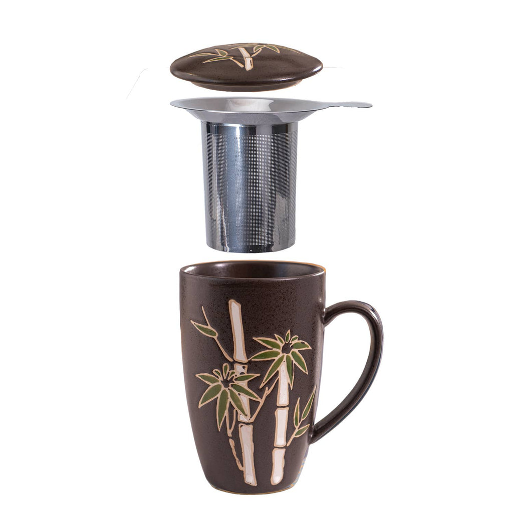 Bamboo Design 15oz Tea Mugs with Lid and Infuser