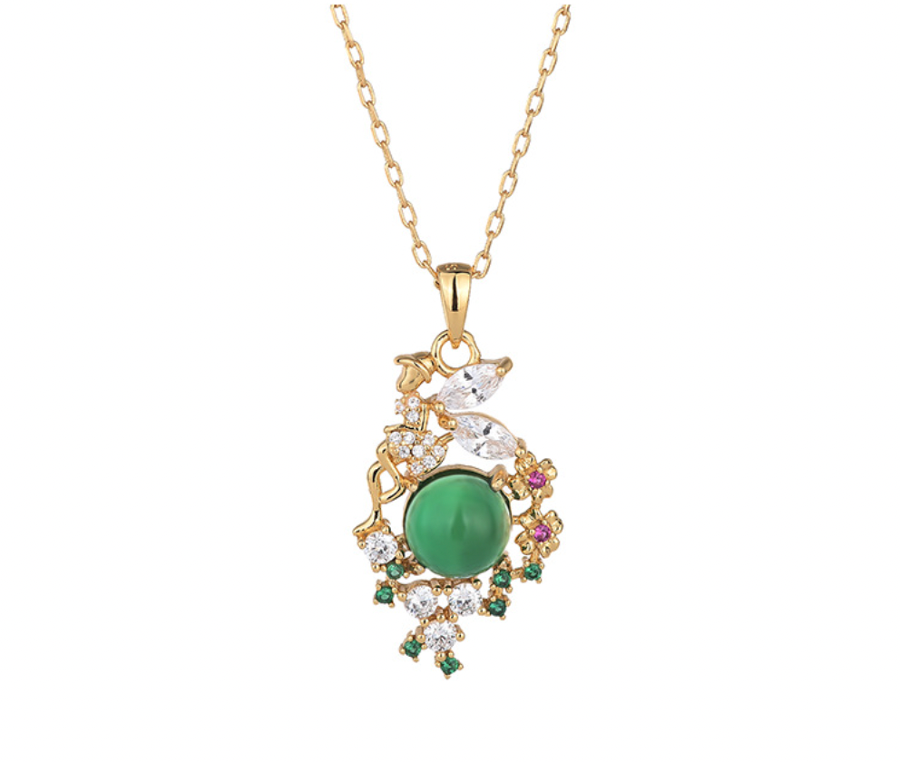 Crystal Flowers Jade Necklace