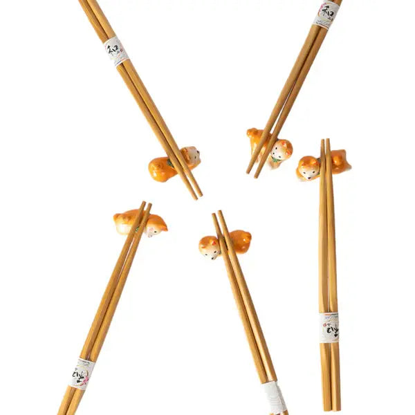 5pc Chopsticks and Shiba Inu Chopsticks Rest Gift Set