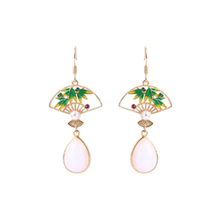 Green Bamboo with Crystals Earrings