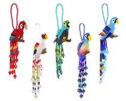 Beaded Parrot Figurine Seed Bead Fringe Dangle Ornament