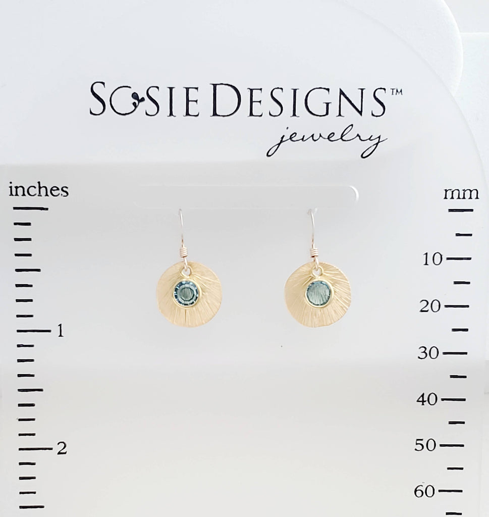 Matte Gold Brushed Crystal Reflections Earring - Aqua