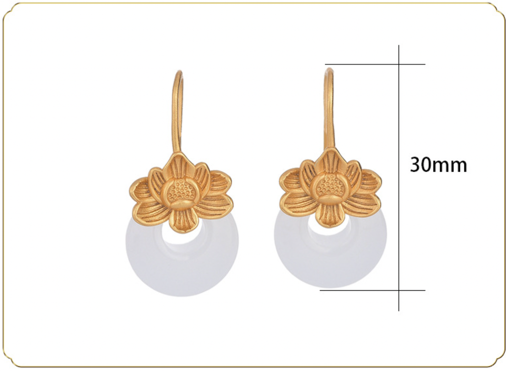 Big Golden Lotus over Jade Stud Earrings