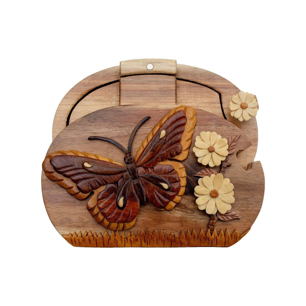 Butterfly and Daisies - Hand Carved Keepsake Gift Box