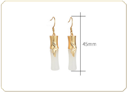 Gold Inlaid with Jade Earrings Bamboo Shape