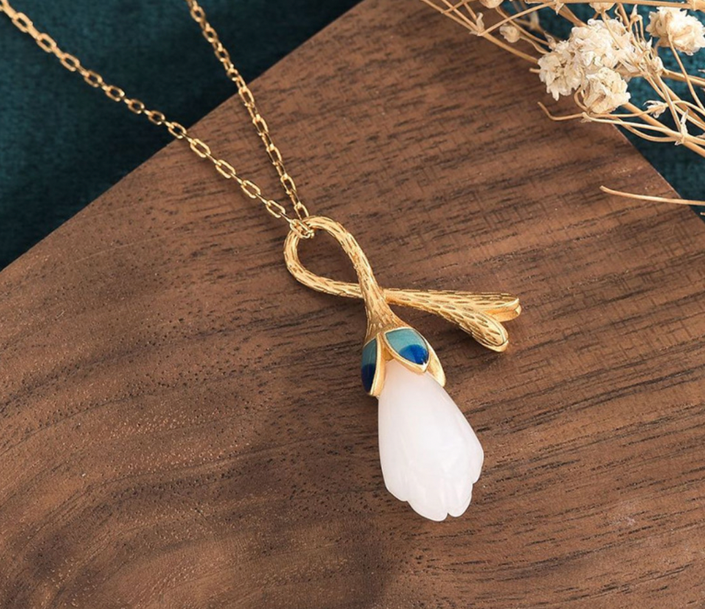 Jade Magnolia Flower Necklace