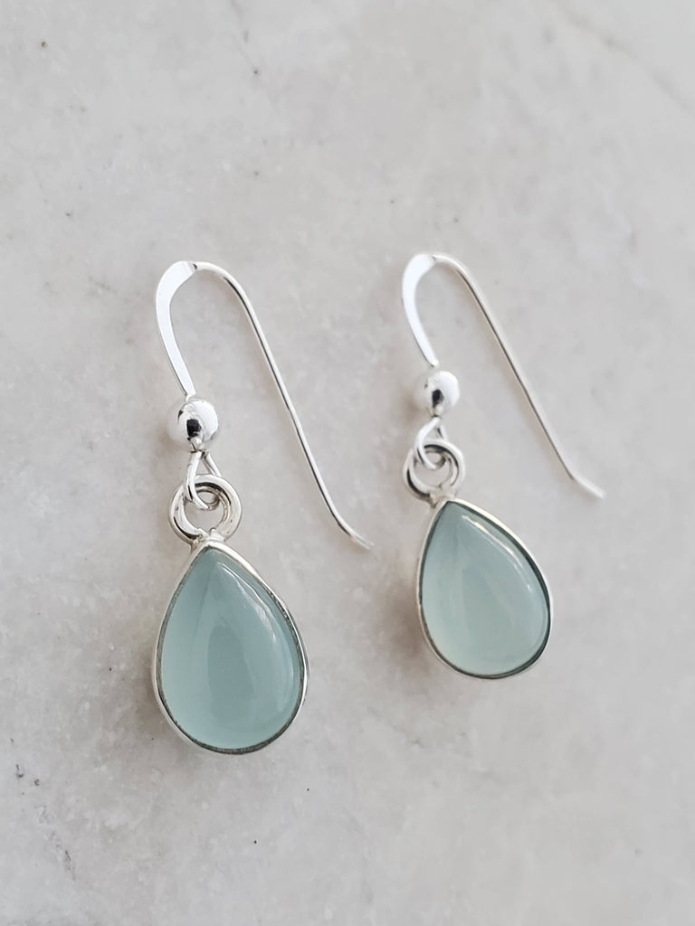 Sterling Silver Bezeled Teardrop Earring - Aqua Chalcedony