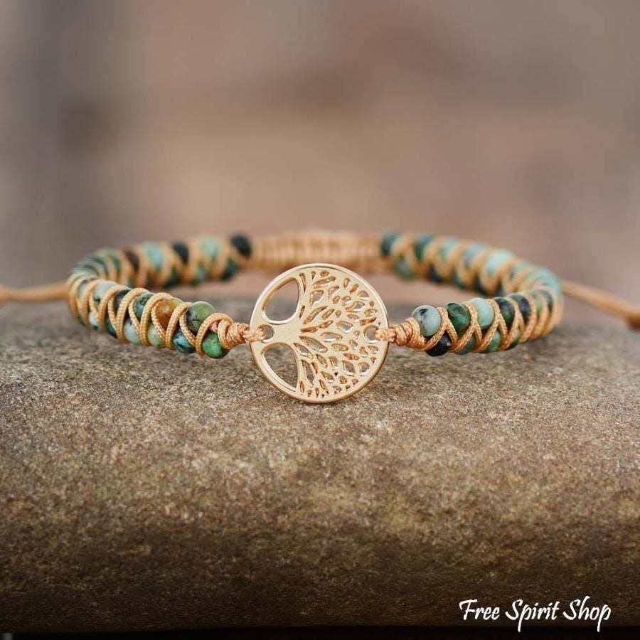 African Turquoise Tree of Life Bead Bracelet, Boho Bracelet