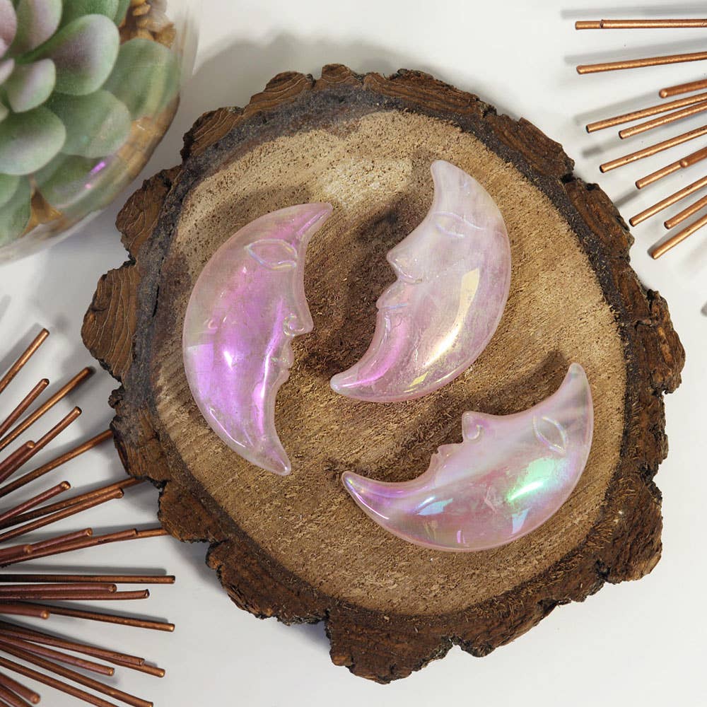 Angel Aura Rose Quartz Moon Face - Angel Aura Rose Quartz