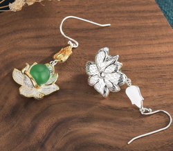 Silver and Jade Lotus Earrings