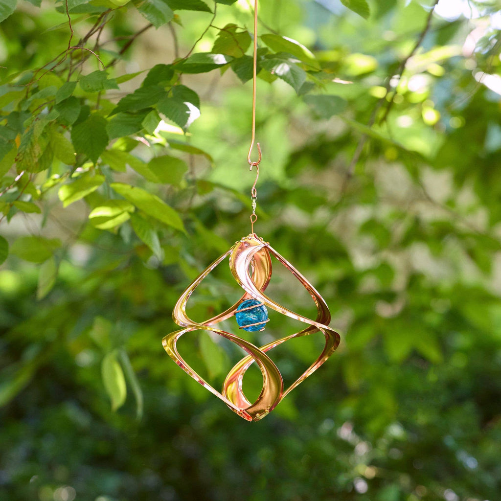 Copper Cosmix Garden Spinner w/ Blue Glass Planet - 11”