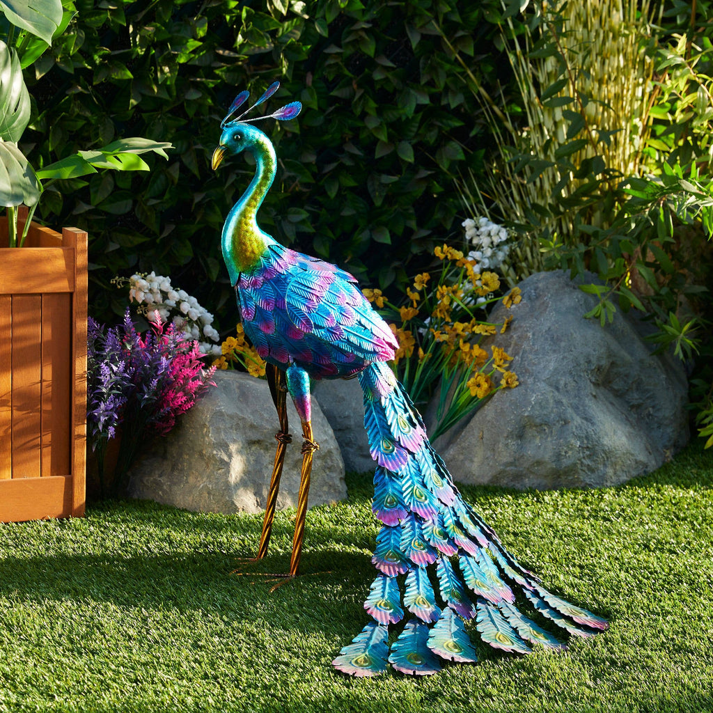 Alpine Corporation Embossed Metal Peacock Décor