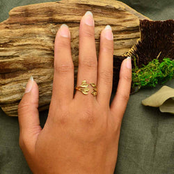 Sterling Silver or Bronze Leaf Cluster Adjustable Ring: Sterling Silver