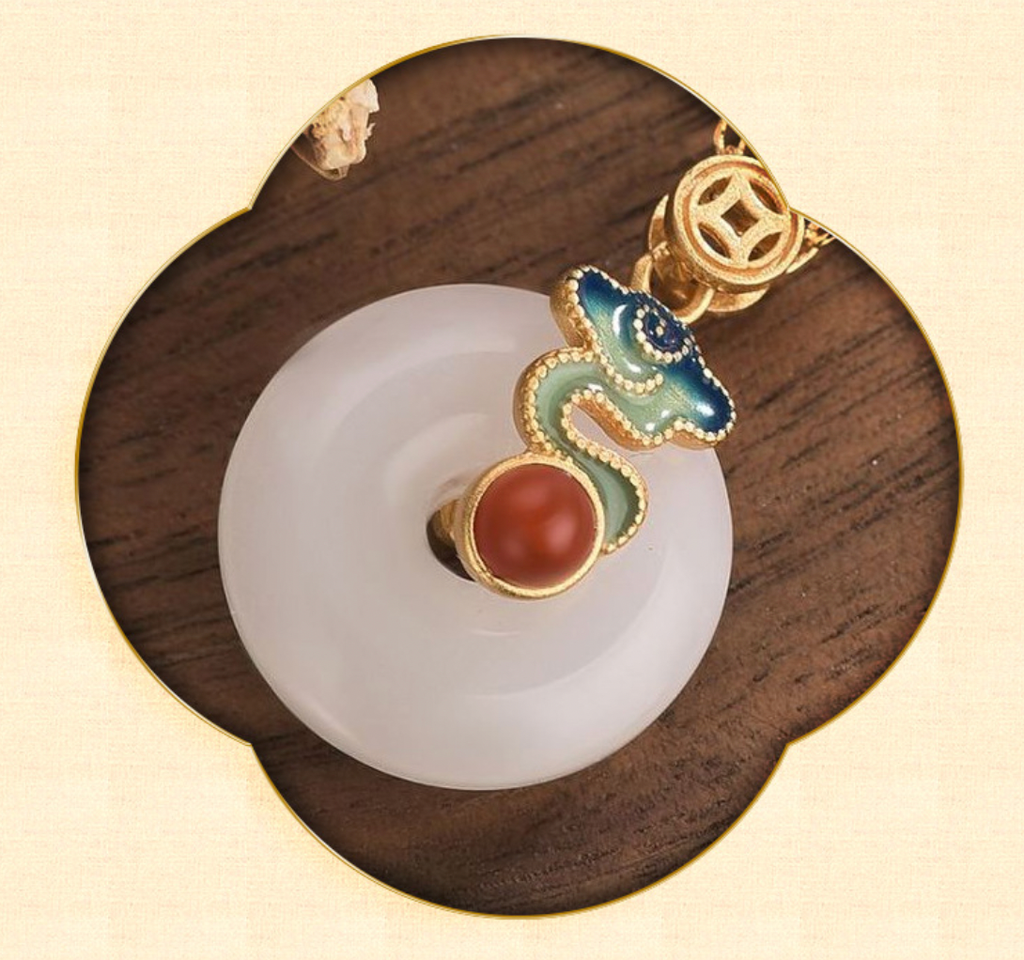 Enamel Cloud on Jade Necklace