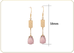 Pink Jade With Golden Happiness Earrings