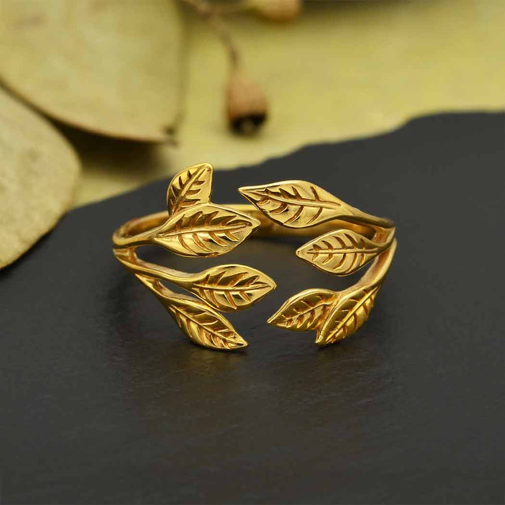Sterling Silver or Bronze Leaf Cluster Adjustable Ring: Sterling Silver