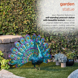 Alpine Corporation Embossed Metal Tail Open Peacock Décor