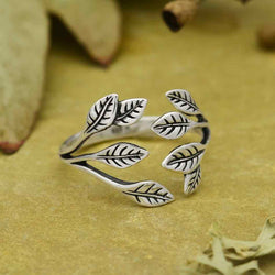 Sterling Silver or Bronze Leaf Cluster Adjustable Ring: Bronze