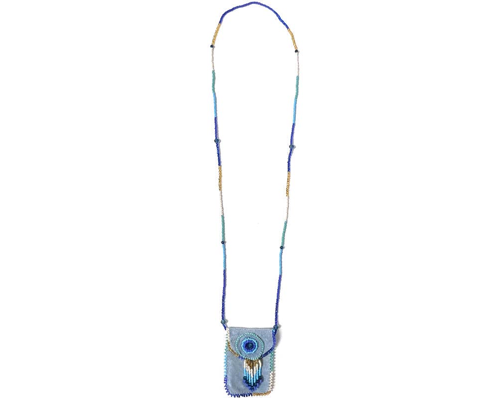 Suede Beaded Seed Bead Fringe Medicine Pouch Necklace Bag