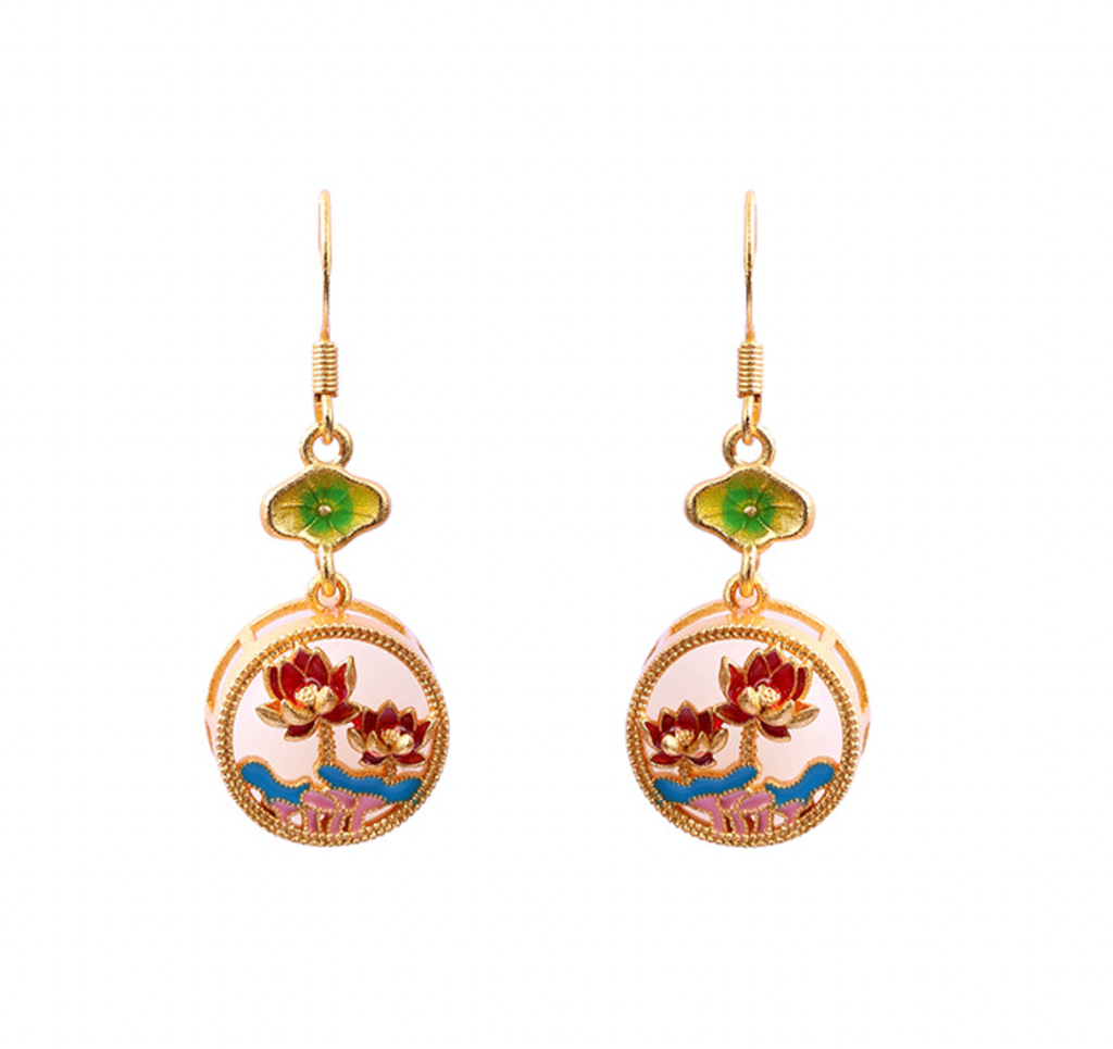 Enamel Blooming Lotus Earrings
