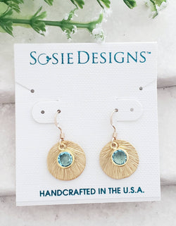Matte Gold Brushed Crystal Reflections Earring - Aqua