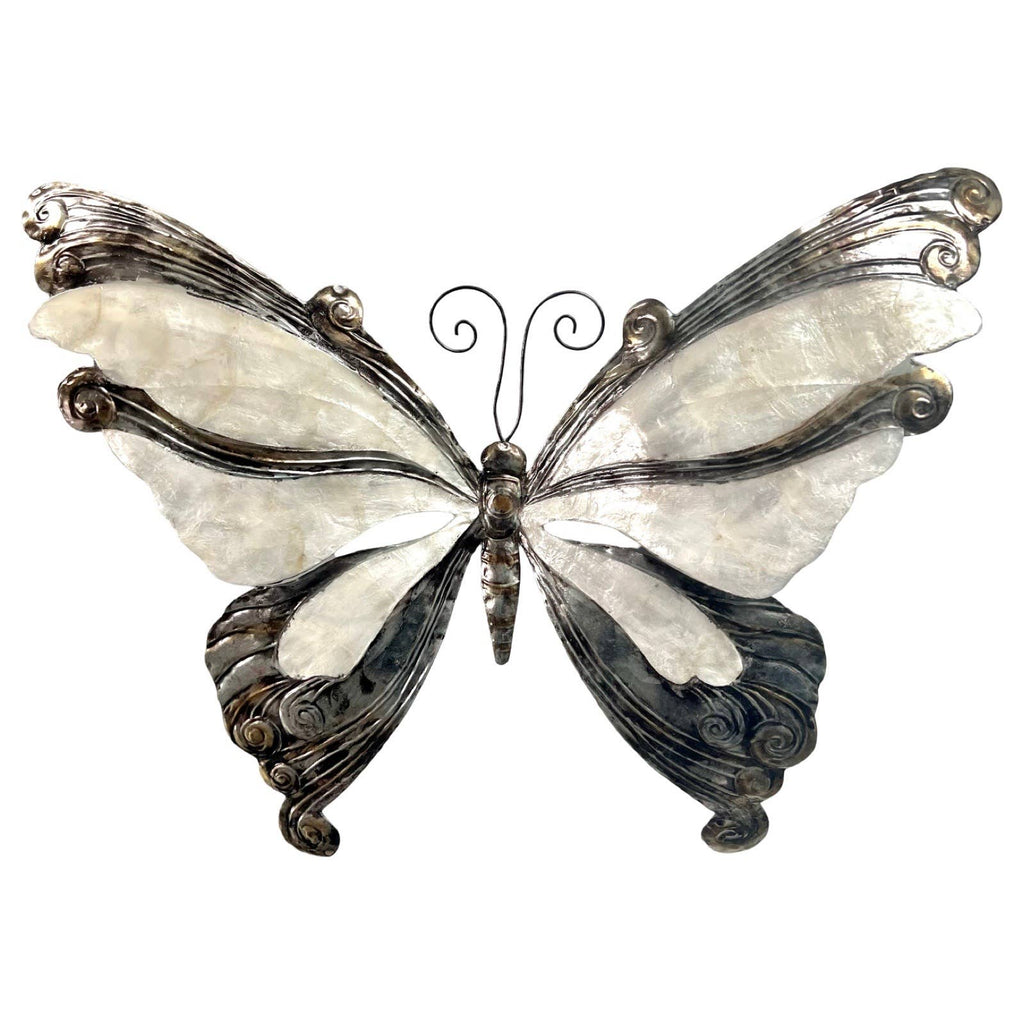 White Capiz Shell & Metal Butterfly Wall Accent