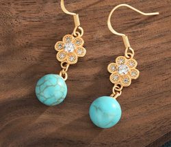 Turquoise with Crystal Flowers Earrings